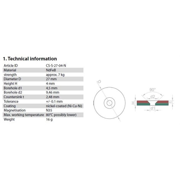 Magnet undersnket 27mm